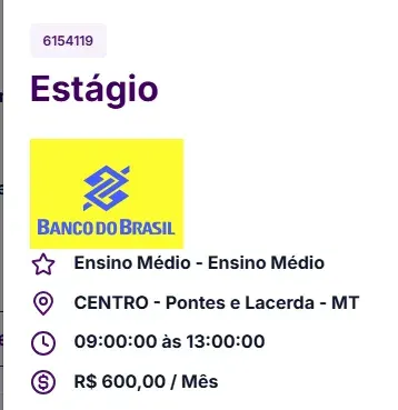 Estágio Banco do Brasil em Pontes e Lacerda