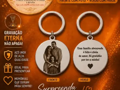 Chaveiro em Inox Personalizado com Foto e Mensagem em Data Especial