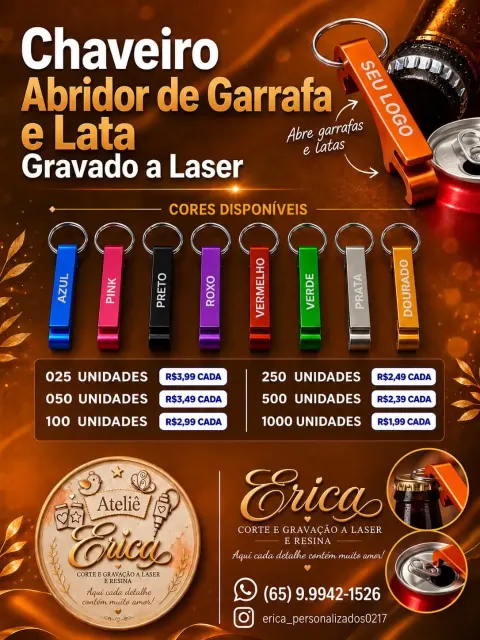 Chaveiro e Abridor de Garrafas e Latas Personalizado