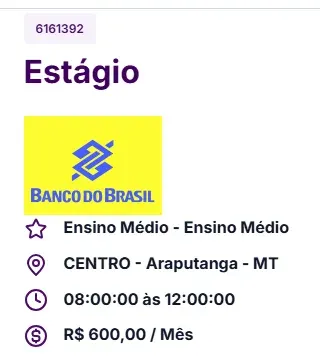 Estágio Banco do Brasil em Araputanga